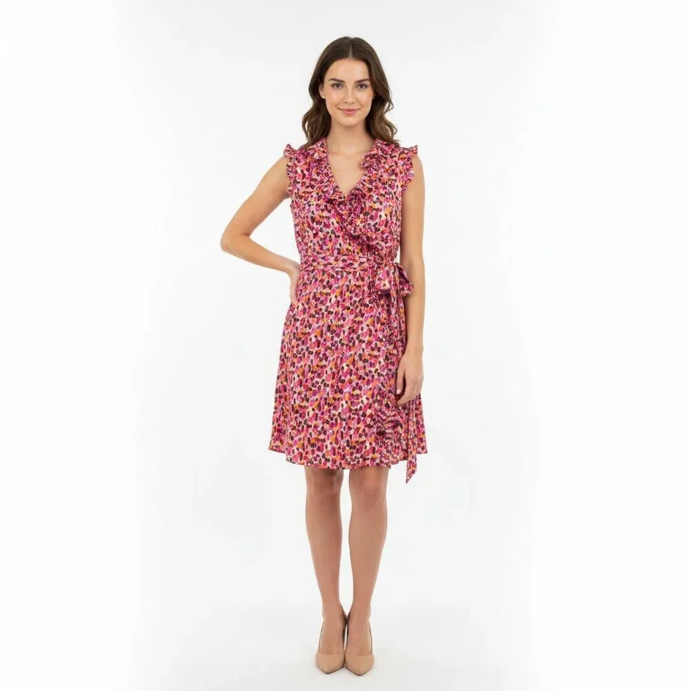Kate Spade New York Aubrey Pink Confetti Silk Wrap Dress Size 4